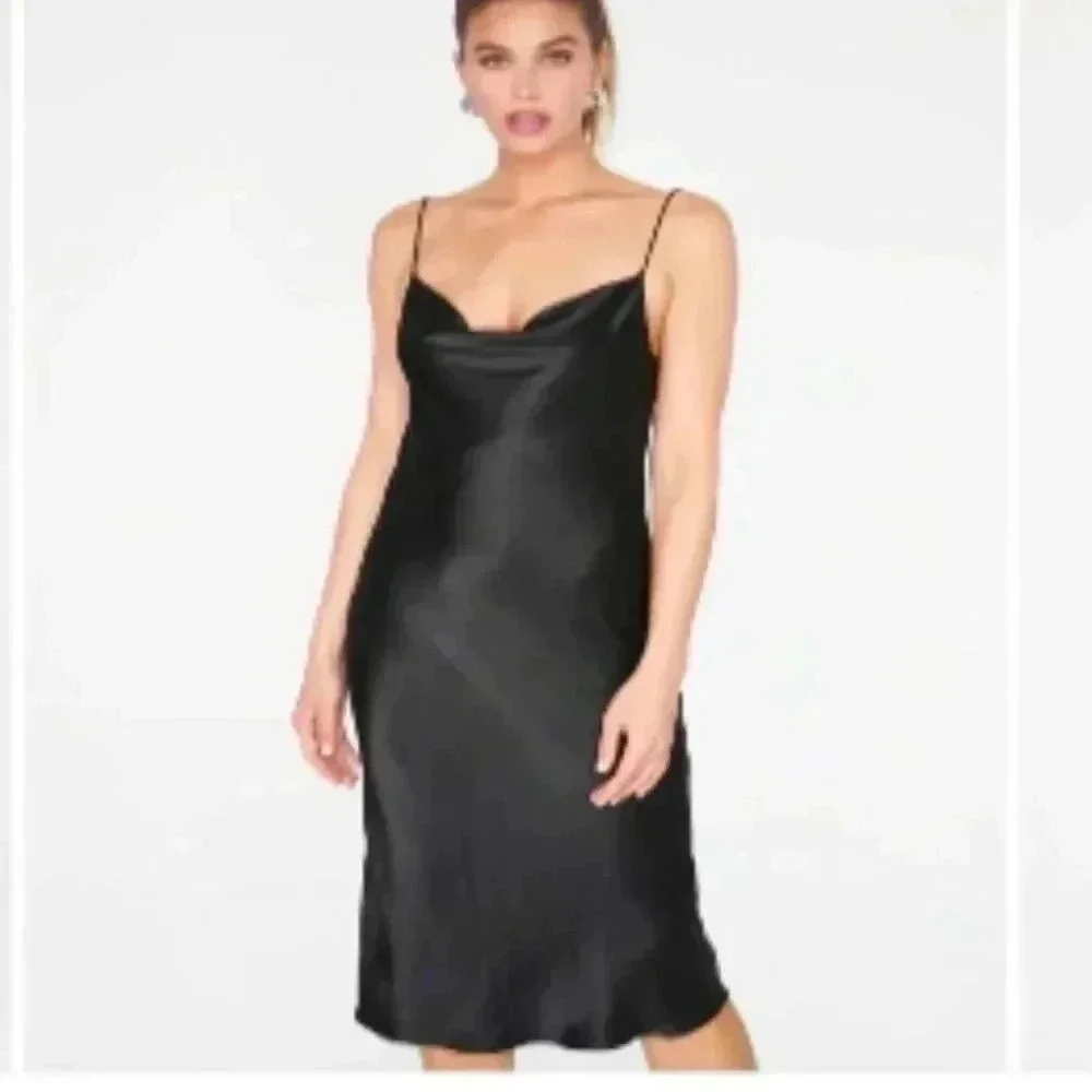 Vintage Bebe Slip Dress Size Medium Black Satin Smooth Date City